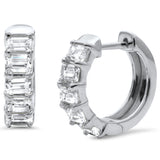 1.45ct G SI 14K White Gold Emerald Cut Diamond Huggie Hoop Earrings