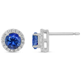 <span style="color:purple">SPECIAL!</span>1.38ct G SI 14K White Gold Diamond & Blue Sapphire Gemstone Halo Earrings