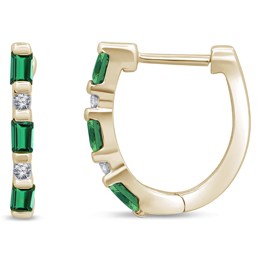 .26ct G SI 14K Yellow Gold Diamond & Natural Emerald Gemstones Hoop Earrings