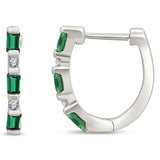 .25ct G SI 14K White Gold Diamond & Natural Emerald Gemstones Hoop Earrings