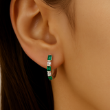 .25ct G SI 14K White Gold Diamond & Natural Emerald Gemstones Hoop Earrings