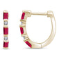 <span style="color:purple">SPECIAL!</span>.29ct G SI 14K Yellow Gold Diamond & Ruby Gemstones Hoop Earrings
