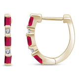 .37ct G SI 14K Yellow Gold Diamond & Ruby Gemstones Hoop Earrings