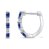 <span style="color:purple">SPECIAL!</span>.70ct G SI 14K White Gold Diamond & Blue Sapphire Gemstone Hoop Earrings