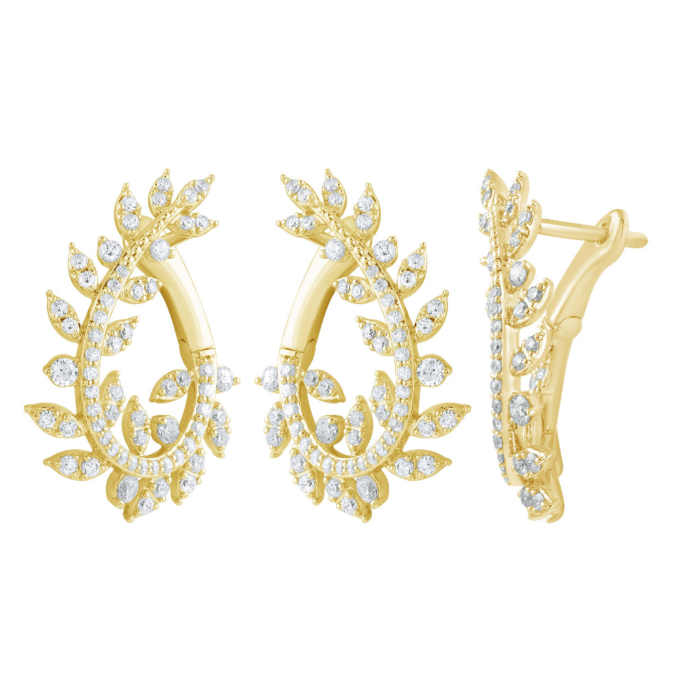 .97ct G SI 14K Yellow Gold Diamond Olive Branch Earrings