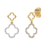 .10ct G SI 14K Yellow Gold Diamond Clover Dangling Earrings