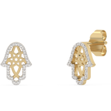 .06ct G SI 14K Yellow Gold Diamond Hamsa Petite Earrings
