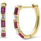 <span style="color:purple">SPECIAL!</span> .72ct G SI 14K Yellow Gold Diamond & Ruby Gemstones Hoop Earrings
