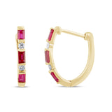 .72ct G SI 14K Yellow Gold Diamond & Ruby Gemstones Hoop Earrings