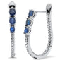 <span style="color:purple">SPECIAL!</span> 1.52ct G SI 14K White Gold Diamond & Blue Sapphire Gemstones Hoop Earrings