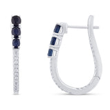 <span style="color:purple">SPECIAL!</span> 1.52ct G SI 14K White Gold Diamond & Blue Sapphire Gemstones Hoop Earrings