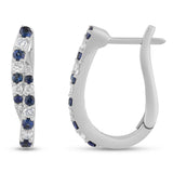 <span style="color:purple">SPECIAL!</span>.58ct G SI 14K White Gold Diamond & Blue Sapphire Gemstones Hoop Earrings