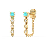.24ct G SI 14K Yellow Gold Diamond & Turquoise Gemstones Chain Earrings