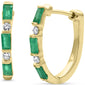 <span style="color:purple">SPECIAL!</span> .66ct G SI 14K Yellow Gold Diamond & Natural Emerald Gemstones Hoop Earrings