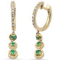 <span style="color:purple">SPECIAL!</span> .32ct G SI 14K Yellow Gold Diamond & Emerald Gemstones Hoop Dangling Earrings