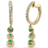 .32ct G SI 14K Yellow Gold Diamond & Emerald Gemstones Hoop Dangling Earrings
