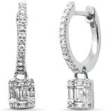 .23ct G SI 14K White Gold Round & Baguette Diamond Dangling Hoop Earrings