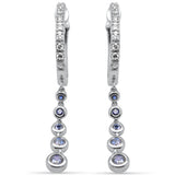 <span style="color:purple">SPECIAL!</span> .38ct G SI 14K White Gold Diamond Blue Sapphire Gemstones Dangling Hoop Earrings