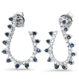 <span style="color:purple">SPECIAL!</span> 1.11ct G SI 14K White Gold Diamond & Blue Sapphire Gemstones J Hoop Earrings