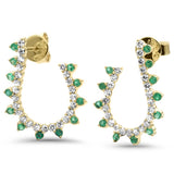 1.01ct G SI 14K Yellow Gold Diamond & Emerald Gemstones J Hoop Earrings
