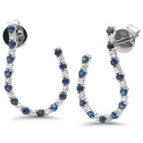 .85ct G SI 14K White Gold Diamond & Blue Sapphire Gemstones J Hoop Earrings