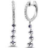 .39 G SI 14K White Gold Diamond Blue Sapphire Gemstones Dangling Hoop Earrings