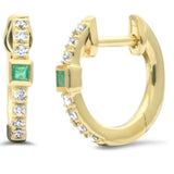 <span style="color:purple">¡ESPECIAL!</span> .15ct G SI Pendientes de Aro de Oro Amarillo de 14K con Diamantes y Esmeraldas