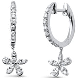 <span style="color:purple">¡ESPECIAL!</span> Pendientes de aro colgantes de flor de diamante de oro blanco de 14K, .34ct G SI