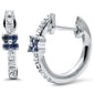 .24ct G SI 14K White Gold Diamond & Blue Sapphire Gemstones Petite Hoop Earrings