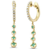 <span style="color:purple">SPECIAL!</span> .33ct G SI 14K Yellow Gold Diamond Emerald Gemstones Dangling Hoop Earrings