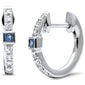 .16ct G SI 14K White Gold Diamond & Blue Sapphire Gemstones Petite Hoop Earrings