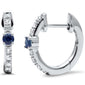 .25ct G SI 14K White Gold Diamond & Blue Sapphire Gemstones Petite Hoop Earrings