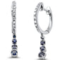 .56ct G SI 14K White Gold Diamond Blue Sapphire Gemstones Dangling Hoop Earrings