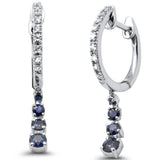 <span>DIAMOND CLOSEOUT! </span> .56ct G SI 14K White Gold Diamond Blue Sapphire Gemstones Dangling Hoop Earrings