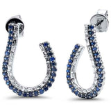 1.27ct G SI 14K White Gold Diamond & Blue Sapphire Gemstones J Hoop Earrings