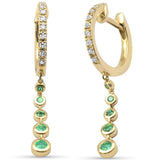 .32ct G SI 14K Yellow Gold Diamond Emerald Gemstones Dangling Hoop Earrings