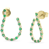 <span style="color:purple">SPECIAL!</span> .75ct G SI 14K Yellow Gold Diamond & Emerald Gemstones J Hoop Earrings