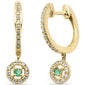 <span style="color:purple">SPECIAL!</span> .22ct G SI 14K Yellow Gold Diamond & Emerald Gemstones Dangling Hoop Earrings
