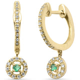 .22ct G SI 14K Yellow Gold Diamond & Emerald Gemstones Dangling Hoop Earrings