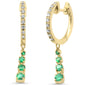 <span style="color:purple">SPECIAL!</span> .44ct G SI 14K Yellow Gold Diamond & Emerald Gemstones Dangling Hoop Earrings