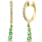 .44ct G SI 14K Yellow Gold Diamond & Emerald Gemstones Dangling Hoop Earrings