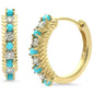<span style="color:purple">SPECIAL!</span> .36ct G SI 14K Yellow Gold Diamond & Turquoise Gemstones Hoop Earrings
