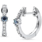 .27ct G SI 14K White Gold Diamond & Blue Sapphire Petite Hoop Earrings