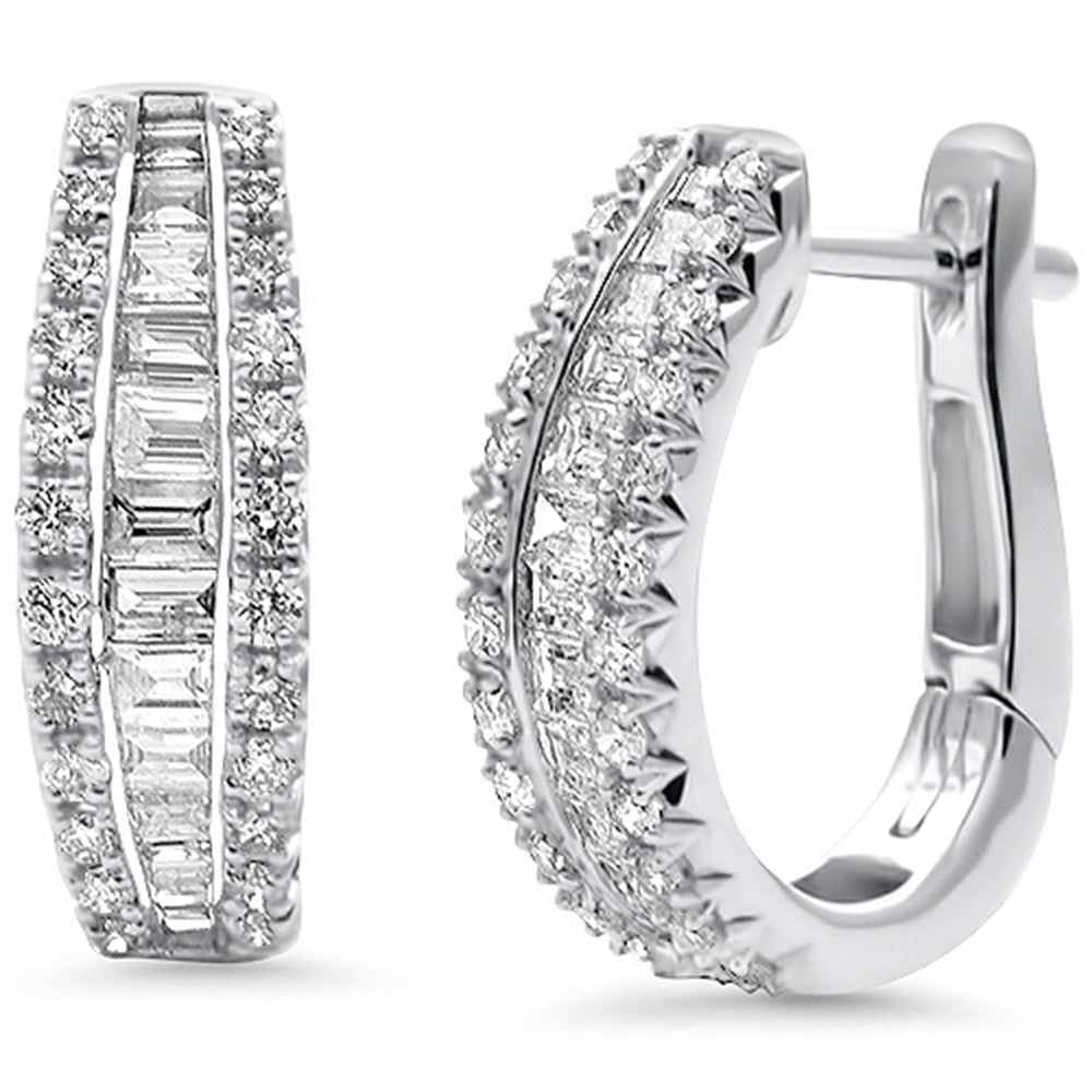 <span style="color:purple">SPECIAL!</span> 1.18ct G SI 14K White Gold Round & Baguette Diamond Earrings Lever Backings