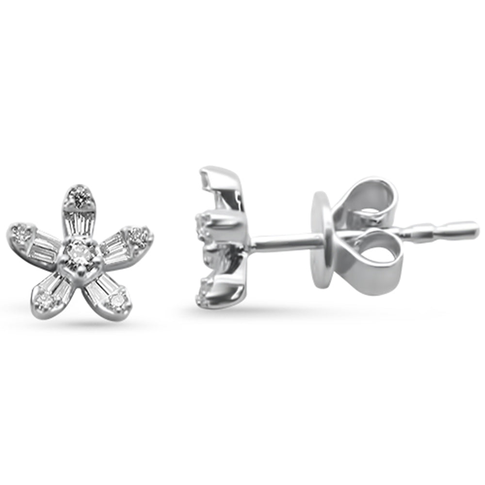 .16ct G SI 14K White Gold Round & Baguette Diamond Flower Earrings