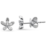 .16ct G SI 14K White Gold Round & Baguette Diamond Flower Earrings