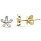 .16ct G SI 14K Yellow Gold Round & Baguette Diamond Flower Earrings