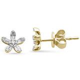.15ct G SI 14K Yellow Gold Round & Baguette Diamond Flower Earrings