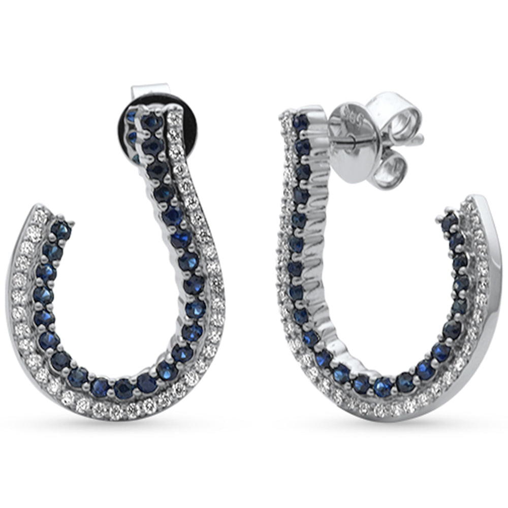 <span style="color:purple">¡ESPECIAL!</span>Pendientes de aro J de diamante y zafiro azul en oro blanco de 14K de 1,08 qt G SI