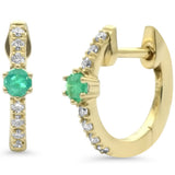 .27ct G SI 14K Yellow Gold Diamond & Emerald Gemstones Petite Earrings